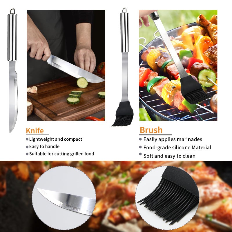 MUYFIO 11Pcs Stainless Steel BBQ Grilling Accessories Set, Dad Gifts for Fathers Day Grilling Gifts,Portable Practical Grill Tools Utensils Kit with Storage Bag for Outdoor Grill Camping Backyard - Image 4