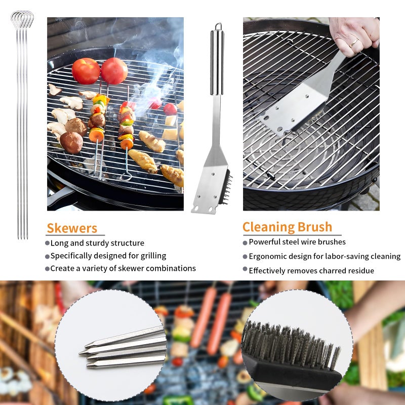 MUYFIO 11Pcs Stainless Steel BBQ Grilling Accessories Set, Dad Gifts for Fathers Day Grilling Gifts,Portable Practical Grill Tools Utensils Kit with Storage Bag for Outdoor Grill Camping Backyard - Image 5