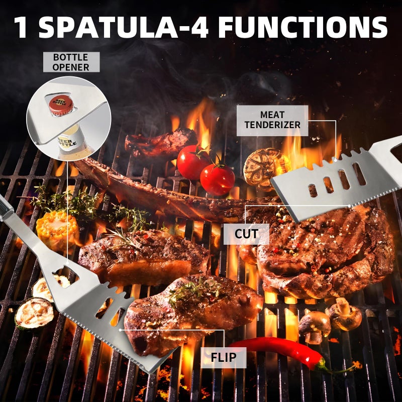 MUYFIO 11Pcs Stainless Steel BBQ Grilling Accessories Set, Dad Gifts for Fathers Day Grilling Gifts,Portable Practical Grill Tools Utensils Kit with Storage Bag for Outdoor Grill Camping Backyard - Image 2