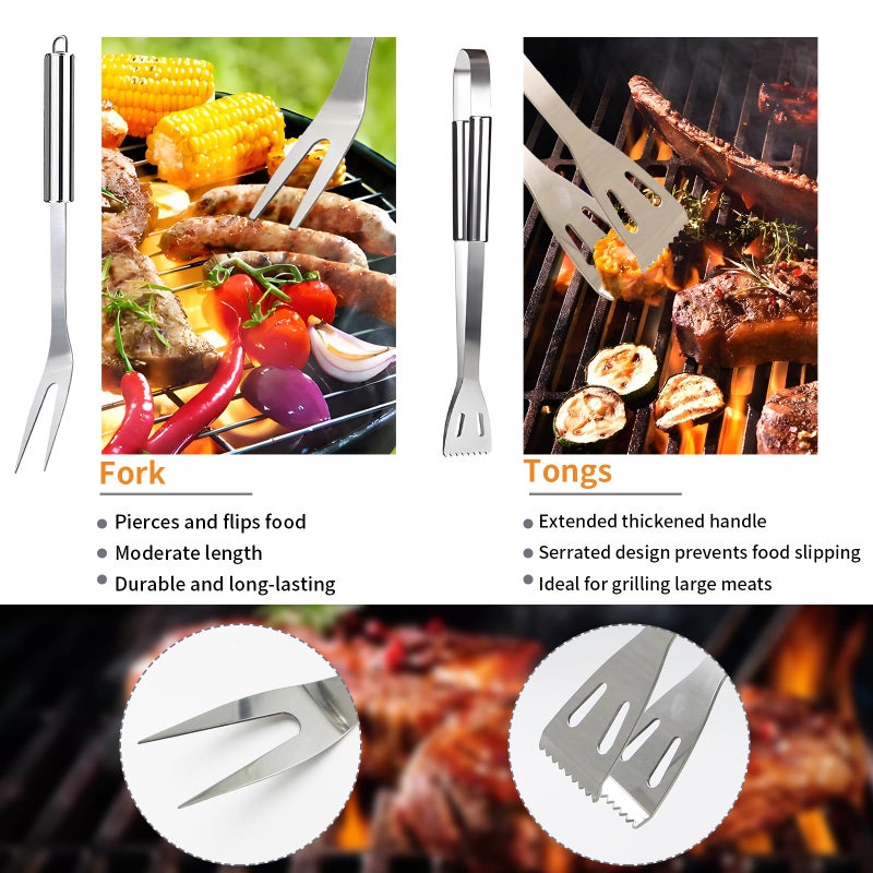 MUYFIO 11Pcs Stainless Steel BBQ Grilling Accessories Set, Dad Gifts for Fathers Day Grilling Gifts,Portable Practical Grill Tools Utensils Kit with Storage Bag for Outdoor Grill Camping Backyard - Image 3