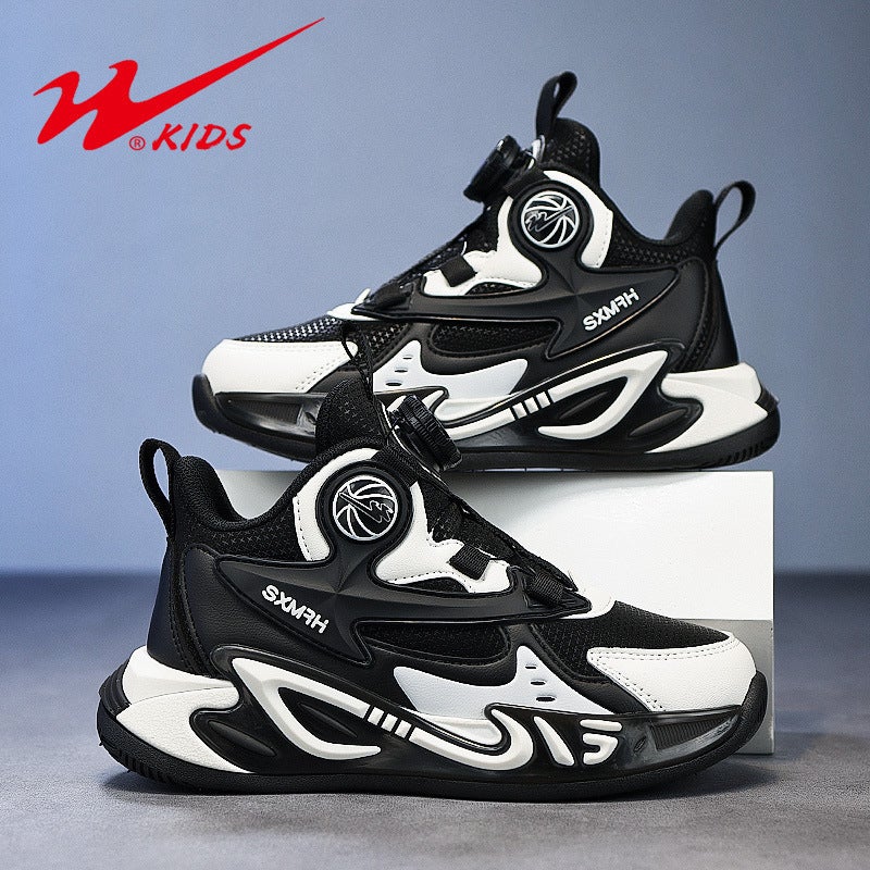 Double Star Children'S Shoes Boys' Shoes 2025 Girls' Rotating Button Sports Shoes Waterproof Leather Sports Shoes Trendy - Image 3