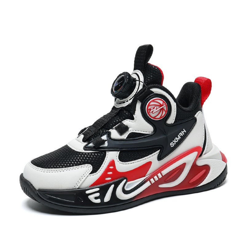 Double Star Children'S Shoes Boys' Shoes 2025 Girls' Rotating Button Sports Shoes Waterproof Leather Sports Shoes Trendy - Image 1