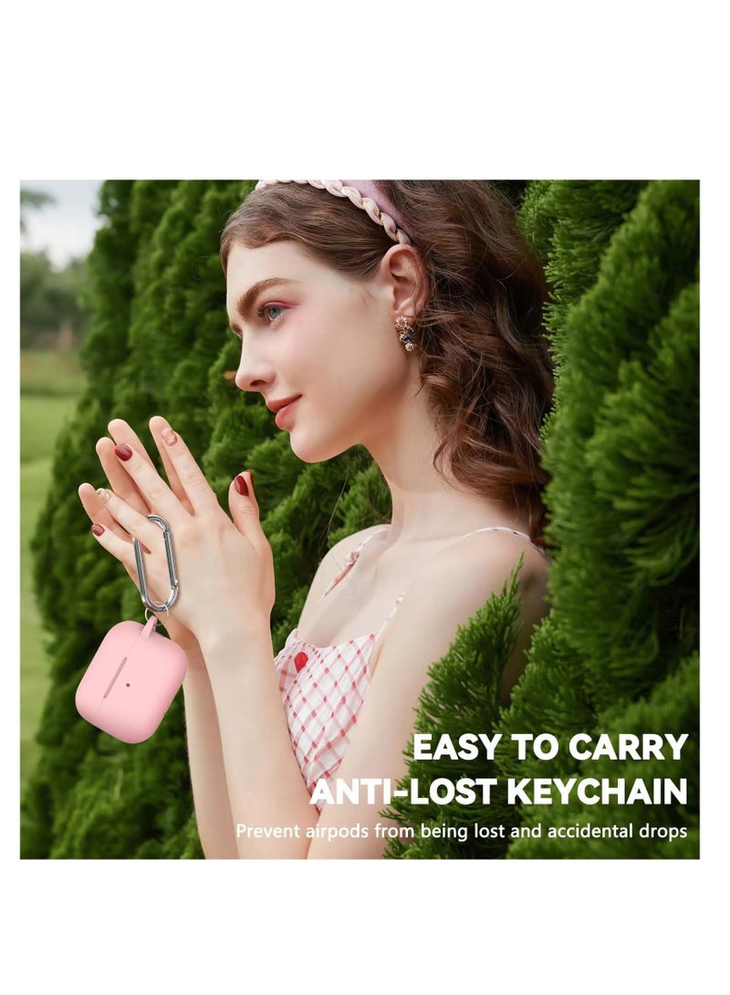 Drop and Fingerprint Resistant Soft Silicone Case for AirPods Pro 2/Pro with Cleaning Kit and Keychain (Pink) - Image 5