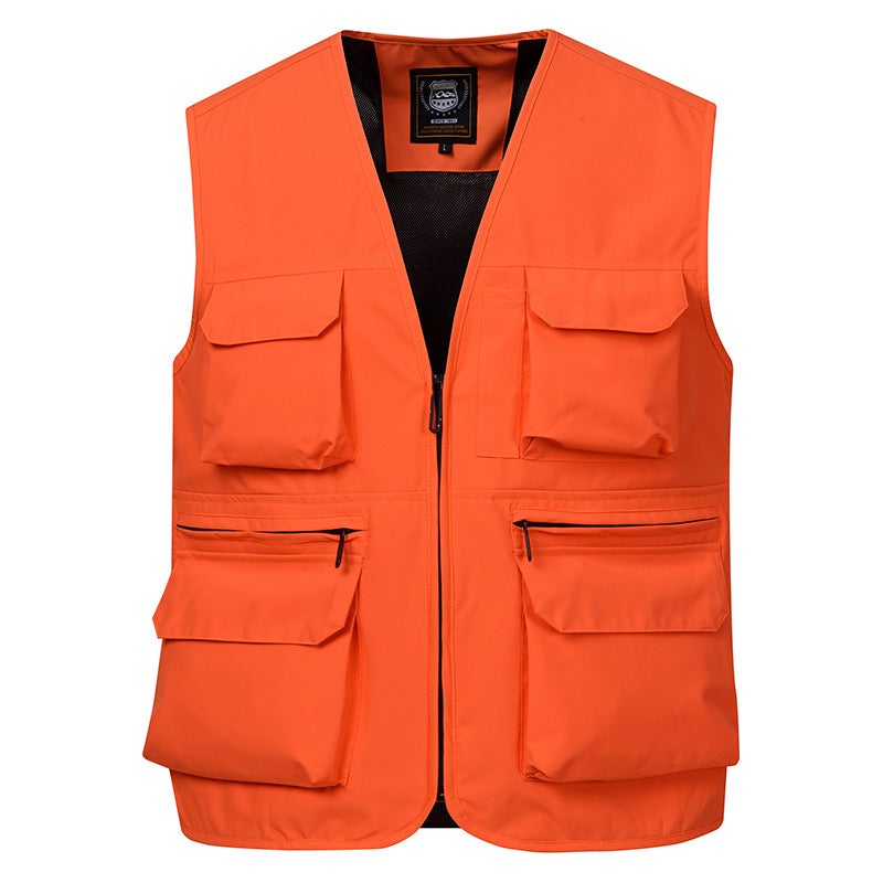 Spring and Summer Thin Outdoor Workwear Multi-functional Photography Vest Fishing Multi-flap Pocket Pants Loose Casual Vest Mens Jacket Bright yellow - Image 2