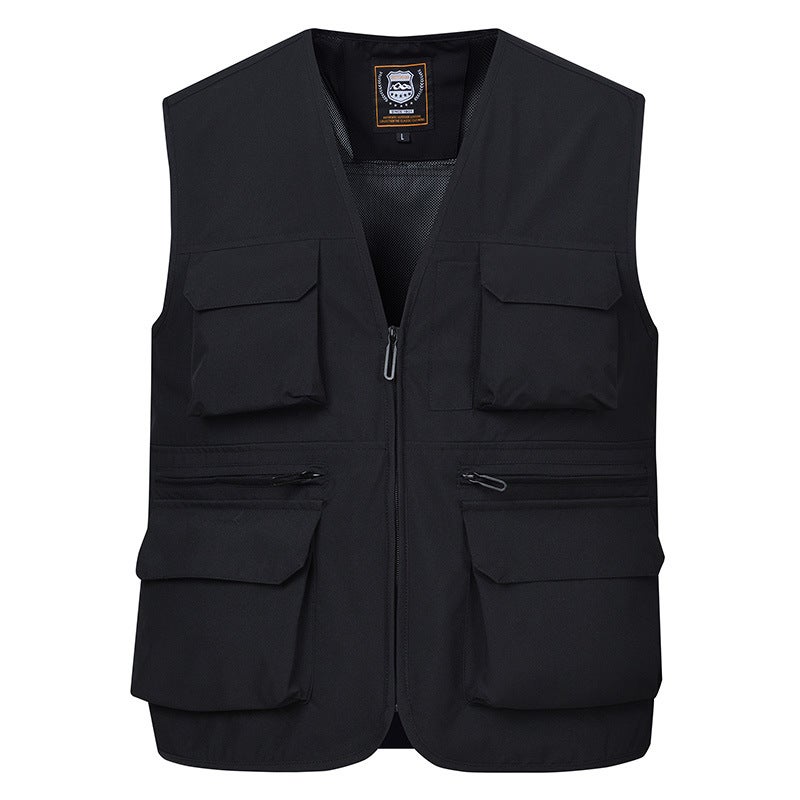 Spring and Summer Thin Outdoor Workwear Multi-functional Photography Vest Fishing Multi-flap Pocket Pants Loose Casual Vest Mens Jacket Bright yellow - Image 4