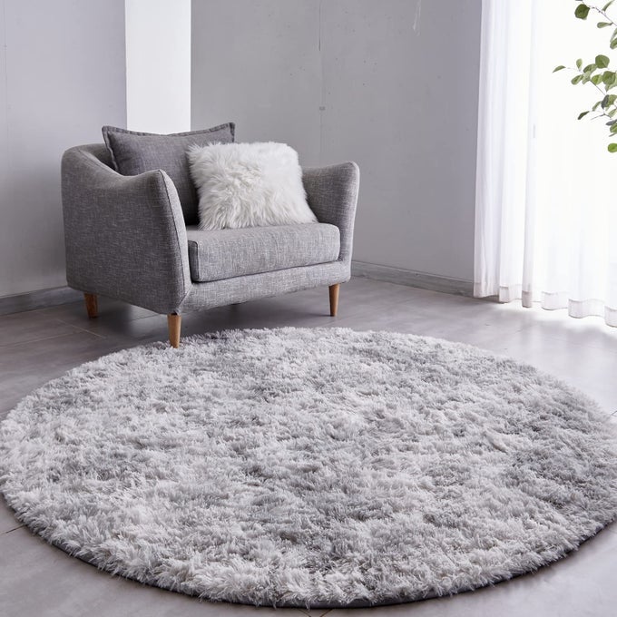 TIEDYED LIGHT GREY ROUND RUG ULTRASOFT PLUSH MODERN 4X4 CIRCLE AREA RUG FOR KIDS BEDROOM FLUFFY SHAG CIRCULAR RUG FOR NURSERY ROOM NONSLIP TIEDYED LIGHT GREY RUG FOR TEENS ROOM