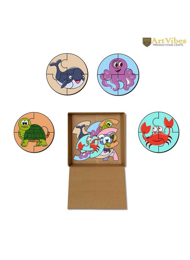 Artvibes Artvibes Cute Sea Animals Premium Wooden Puzzles for Kids | Jigsaw Puzzles for Kids Age 2-5 | 4 Piece Puzzles | Toddlers Wooden Puzzle (PZ_607NV), Set of 6 - Image 4