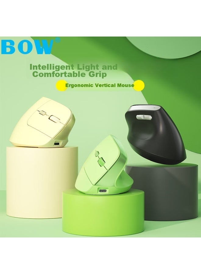 B.o.w Md190l Ergonomic Vertical Mouse Rechargeable Wireless Bluetooth Dual Mode Mouse Vertical Large And Small Hand Uni Milk Tea Color - Image 1