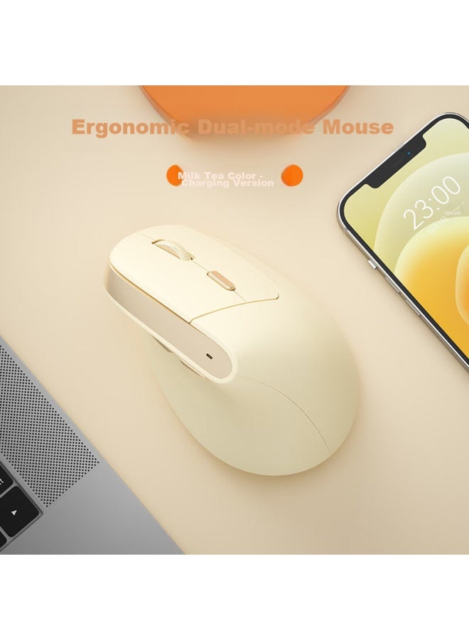 B.o.w Md190l Ergonomic Vertical Mouse Rechargeable Wireless Bluetooth Dual Mode Mouse Vertical Large And Small Hand Uni Milk Tea Color - Image 3