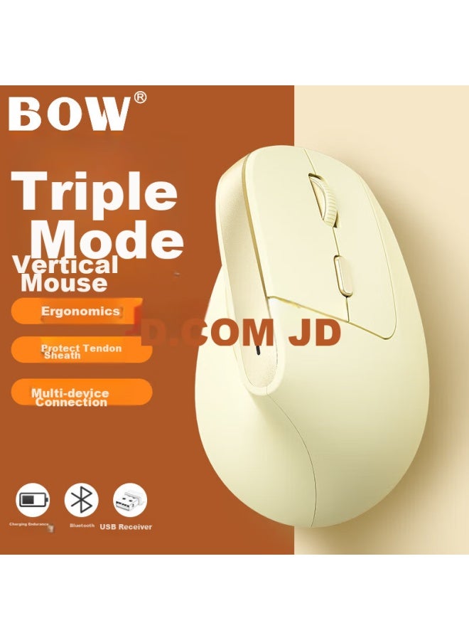 B.o.w Md190l Ergonomic Vertical Mouse Rechargeable Wireless Bluetooth Dual Mode Mouse Vertical Large And Small Hand Uni Milk Tea Color - Image 2