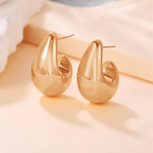 VAMA FASHIONS 5 Pairs Trendy Hypoallergenic Chunky Thick Open Hoop Huggies Stud Tear Drop Lightweight Ear Earrings Set for Women & Girls (Rose Gold Plated Tear Drop Earring) - Image 4