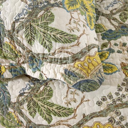 DURLENGEN Forest 100% Cotton King Quilt 3Pcs,Bohemian Reversible Leaves & Flowers Pattern on White, Luxury Lightweight Coverlet Sets for All Season(King 106x96,Forest) - Image 4