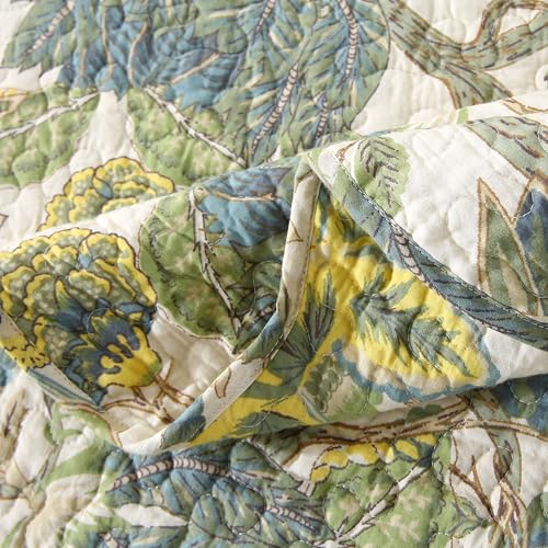 DURLENGEN Forest 100% Cotton King Quilt 3Pcs,Bohemian Reversible Leaves & Flowers Pattern on White, Luxury Lightweight Coverlet Sets for All Season(King 106x96,Forest) - Image 5