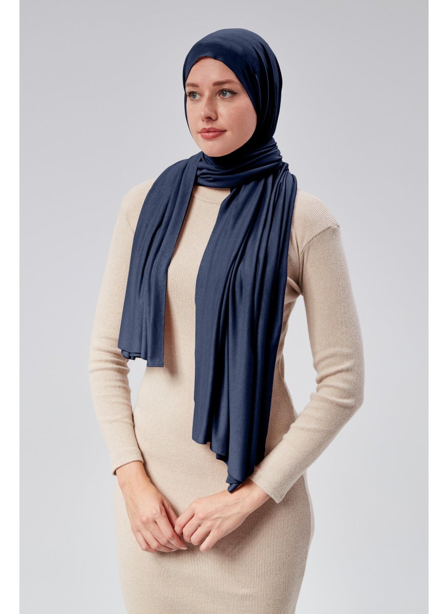 Sonbahar Moda Autumn Fashion Women Shawl Combed Cotton Plain Hijab Long Seasonal Quality Fabric Navy Blue  - Image 1