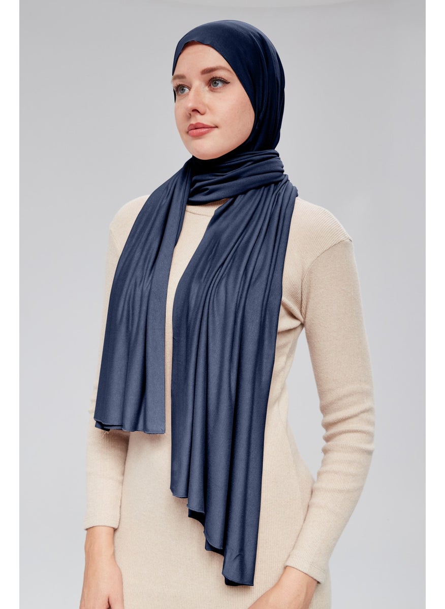 Sonbahar Moda Autumn Fashion Women Shawl Combed Cotton Plain Hijab Long Seasonal Quality Fabric Navy Blue  - Image 4