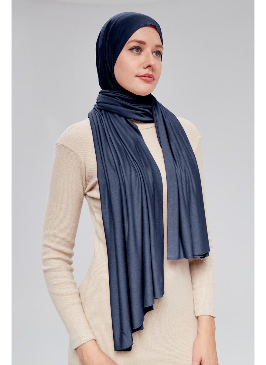 Sonbahar Moda Autumn Fashion Women Shawl Combed Cotton Plain Hijab Long Seasonal Quality Fabric Navy Blue  - Image 2