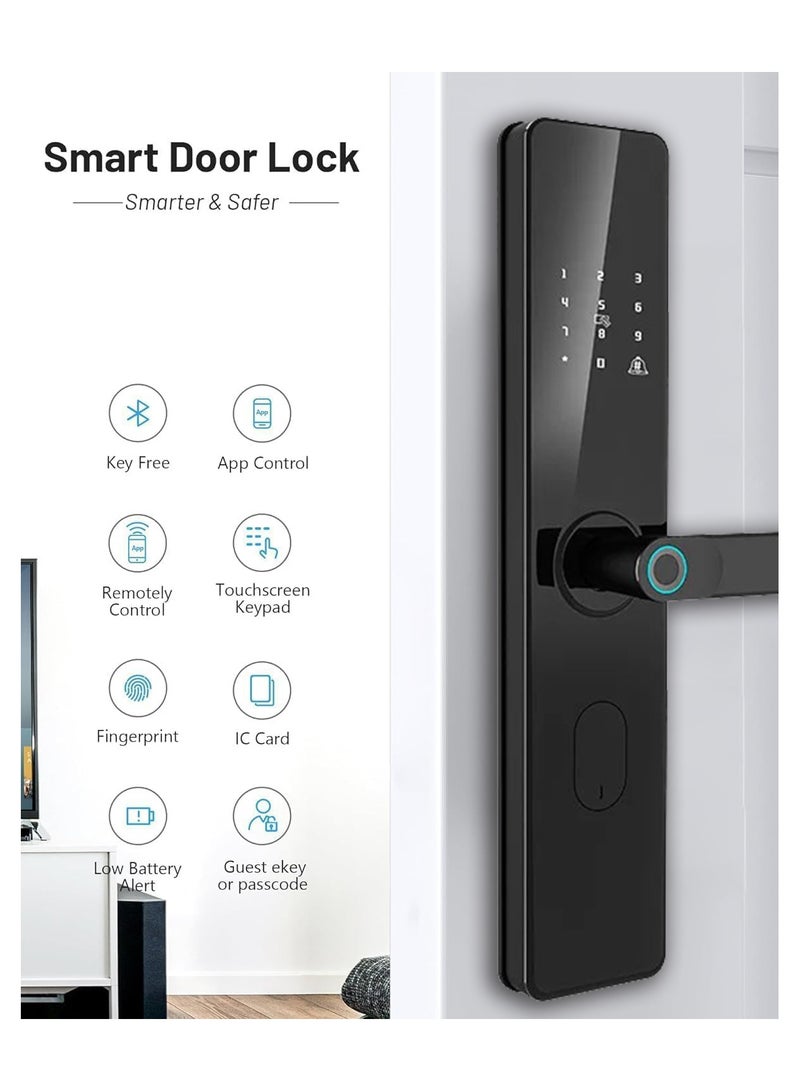 رازوفيوس قفل الباب الذكي المزود بتقنية واي فاي وبلوتوث، قفل باب رقمي بفتحة بصمة مع مقبض، تحكم عن طريق التطبيق، موديل 6068Mortie - مثالي لـ Airbnb، المكاتب، المنازل - Image 2
