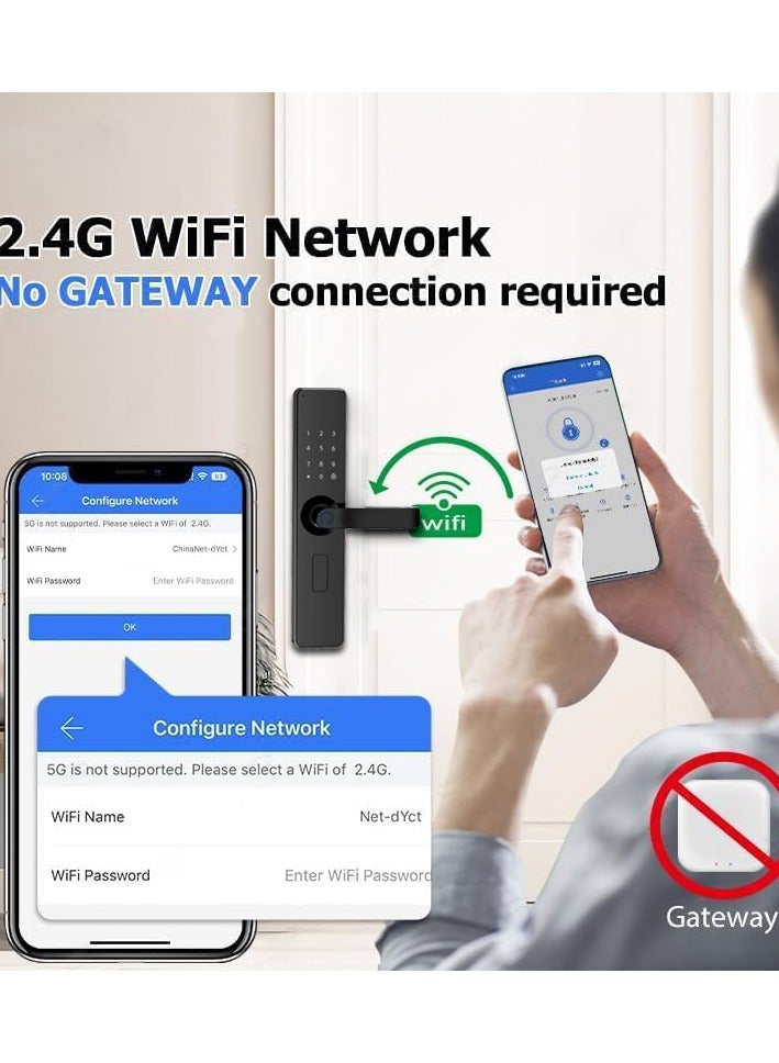 رازوفيوس قفل الباب الذكي المزود بتقنية واي فاي وبلوتوث، قفل باب رقمي بفتحة بصمة مع مقبض، تحكم عن طريق التطبيق، موديل 6068Mortie - مثالي لـ Airbnb، المكاتب، المنازل - Image 3