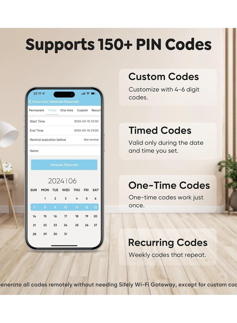 رازوفيوس قفل الباب الذكي المزود بتقنية واي فاي وبلوتوث، قفل باب رقمي بفتحة بصمة مع مقبض، تحكم عن طريق التطبيق، موديل 6068Mortie - مثالي لـ Airbnb، المكاتب، المنازل - Image 5