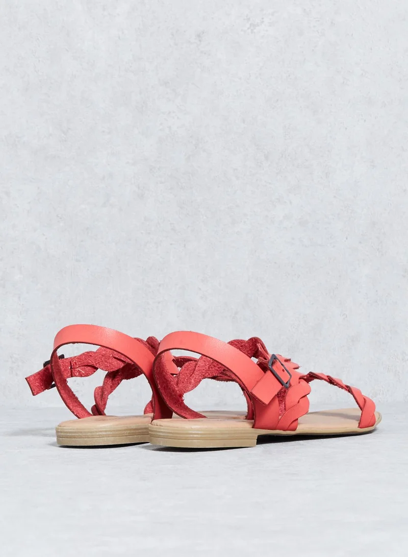 Savannah Collection Flat Plaited Vamp Strap Sandal
