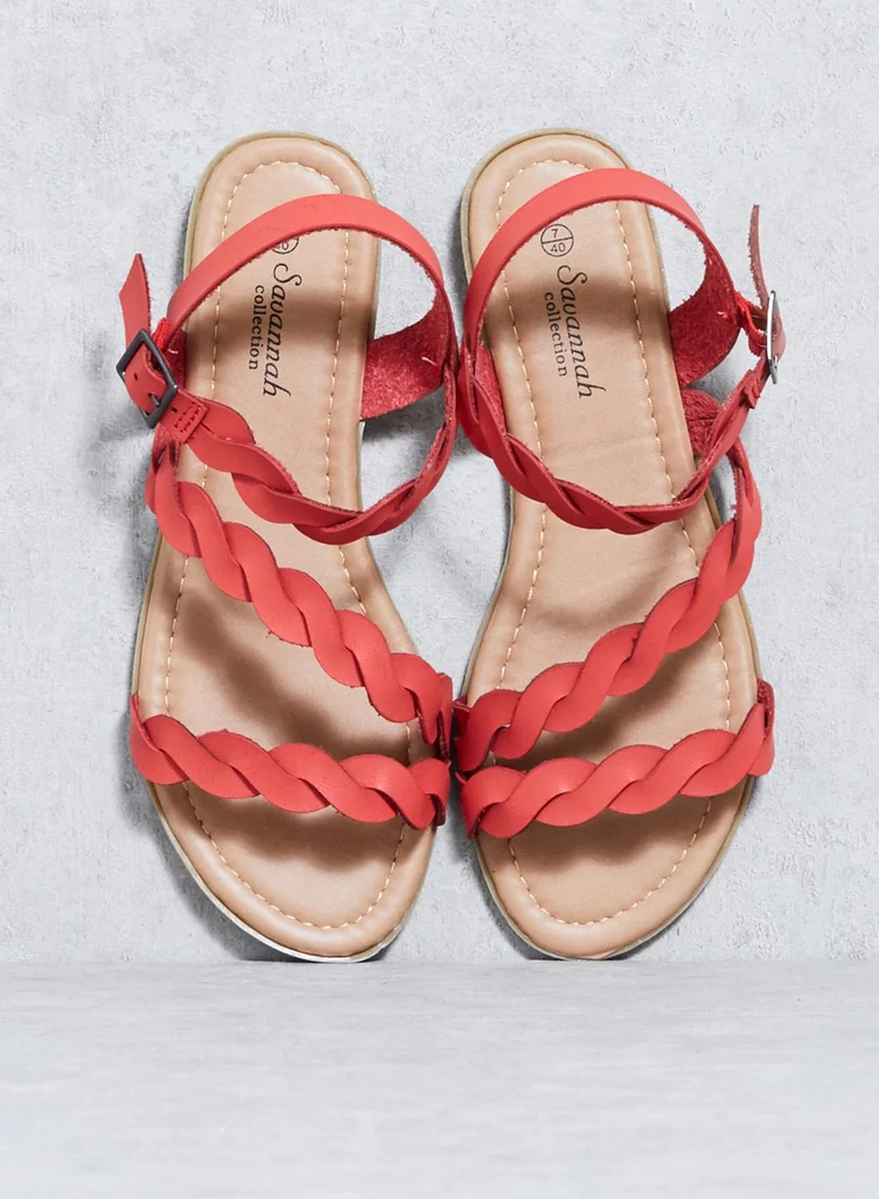 Savannah Collection Flat Plaited Vamp Strap Sandal