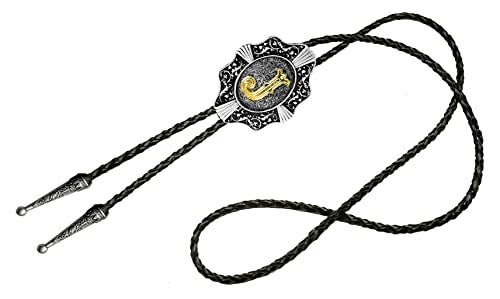 Moranse Golden Initial Letters in Flower Nursery Cowboy Bolo Tie with Cowhide Rope(J Silver,Silver Style) - Image 2
