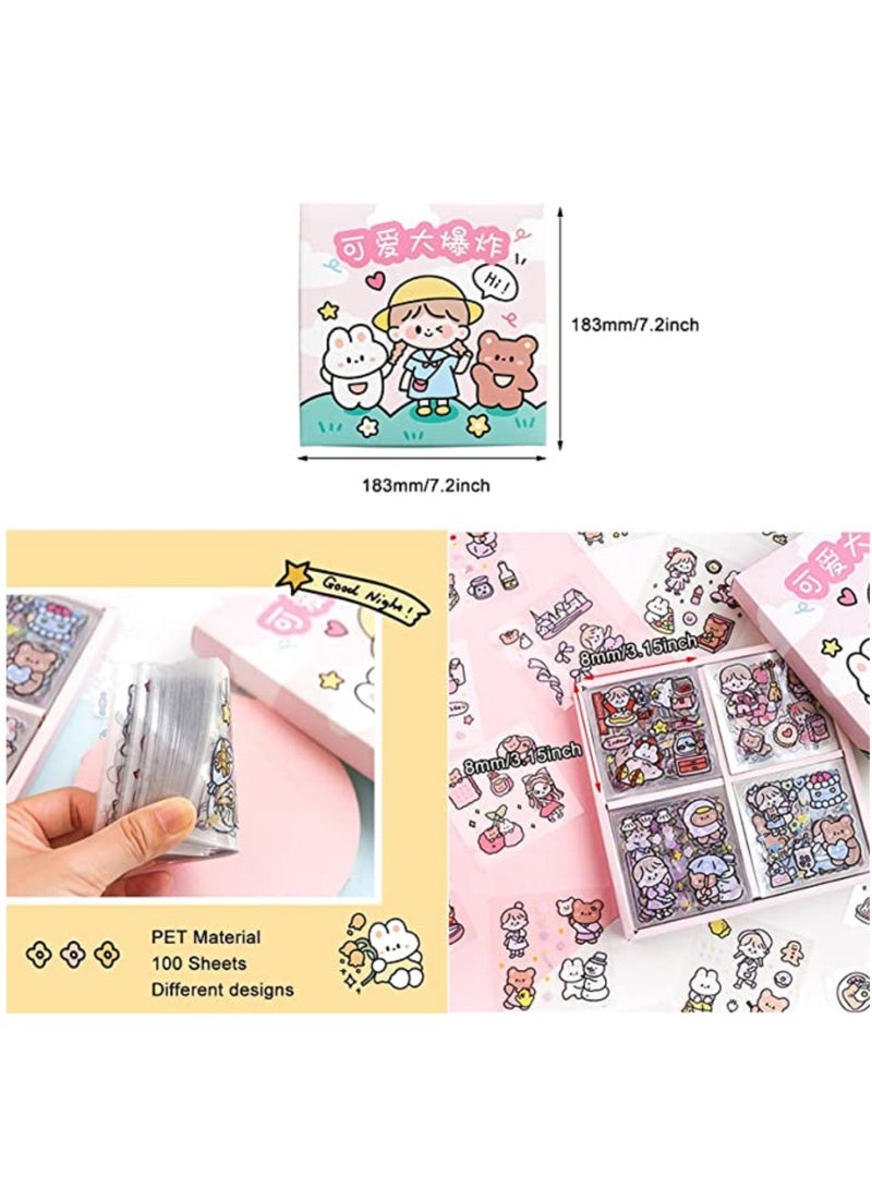 مجموعة ملصقات، 100 ورقة، 600 قطعة صغيرة لطيفة الحيوانات الأليفة شفافة الشخصيات الكرتونية الحيوانات الزهور الزخرفية دفتر القصاصات ملصقات الملصقات المذكرات، الحرف اليدوية الفنية، الألبوم، المخططين، التقويم ودفاتر الملاحظات - Image 3
