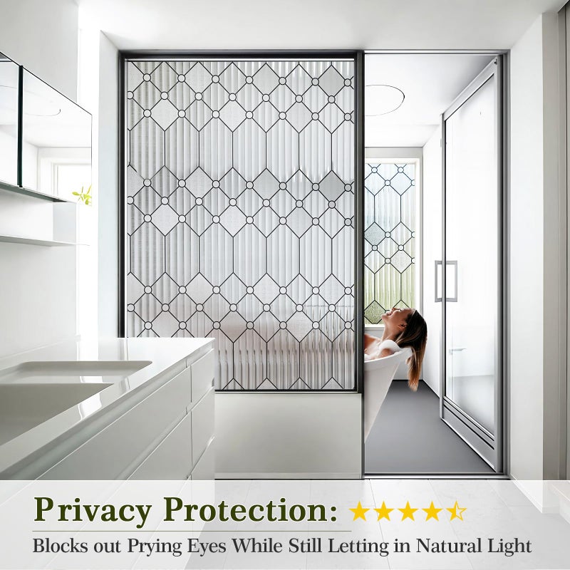 SUNBABY Reeded Glass Window Privacy Film, Decorative Frosted Glass Window Film for Bathroom & Front Door, 3D Static Cling Window Coverings Day and Night Privacy Sun Heat Blocking (23.6 x 78.7 Inch) - Image 2