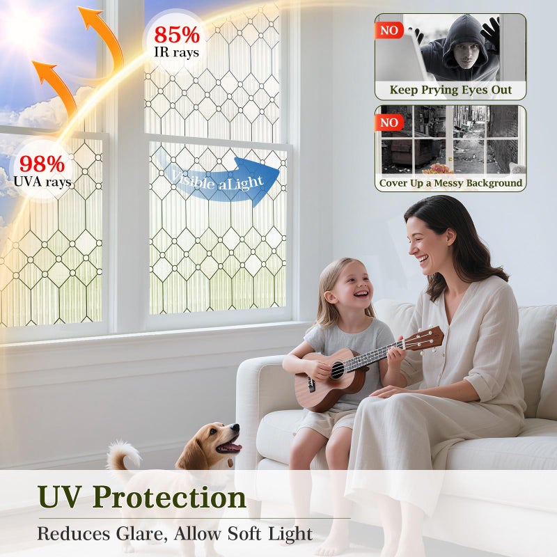 SUNBABY Reeded Glass Window Privacy Film, Decorative Frosted Glass Window Film for Bathroom & Front Door, 3D Static Cling Window Coverings Day and Night Privacy Sun Heat Blocking (23.6 x 78.7 Inch) - Image 3