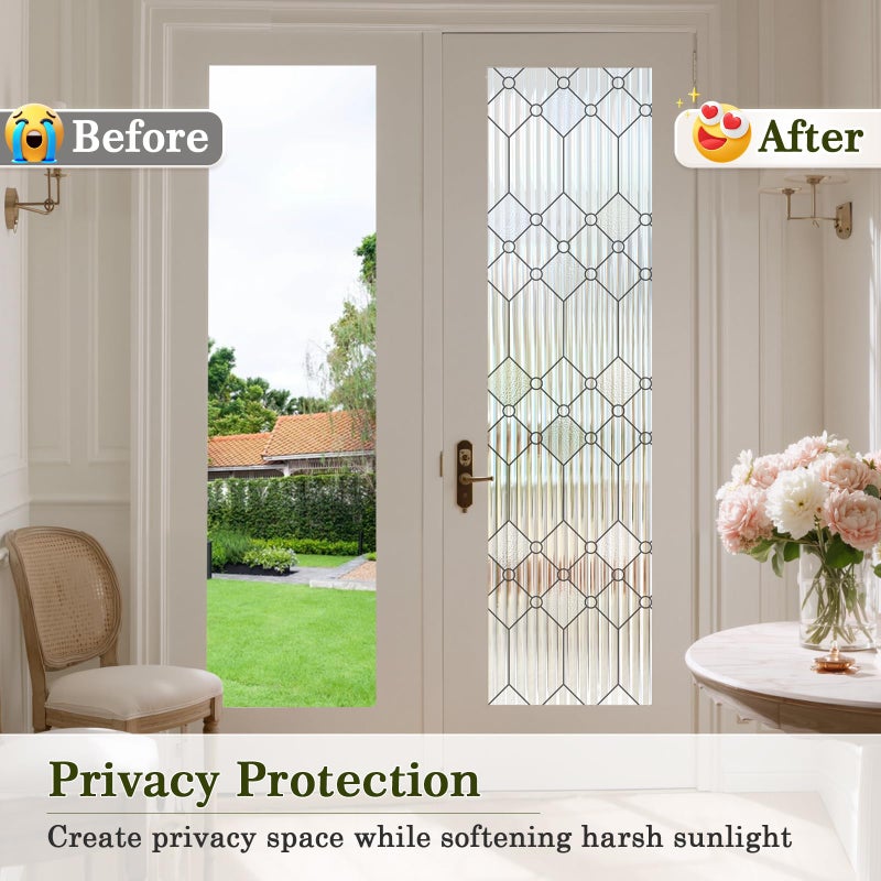 SUNBABY Reeded Glass Window Privacy Film, Decorative Frosted Glass Window Film for Bathroom & Front Door, 3D Static Cling Window Coverings Day and Night Privacy Sun Heat Blocking (23.6 x 78.7 Inch) - Image 4