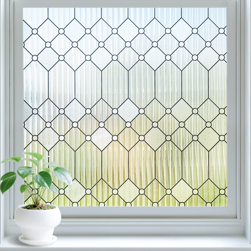 SUNBABY Reeded Glass Window Privacy Film, Decorative Frosted Glass Window Film for Bathroom & Front Door, 3D Static Cling Window Coverings Day and Night Privacy Sun Heat Blocking (23.6 x 78.7 Inch) - Image 1