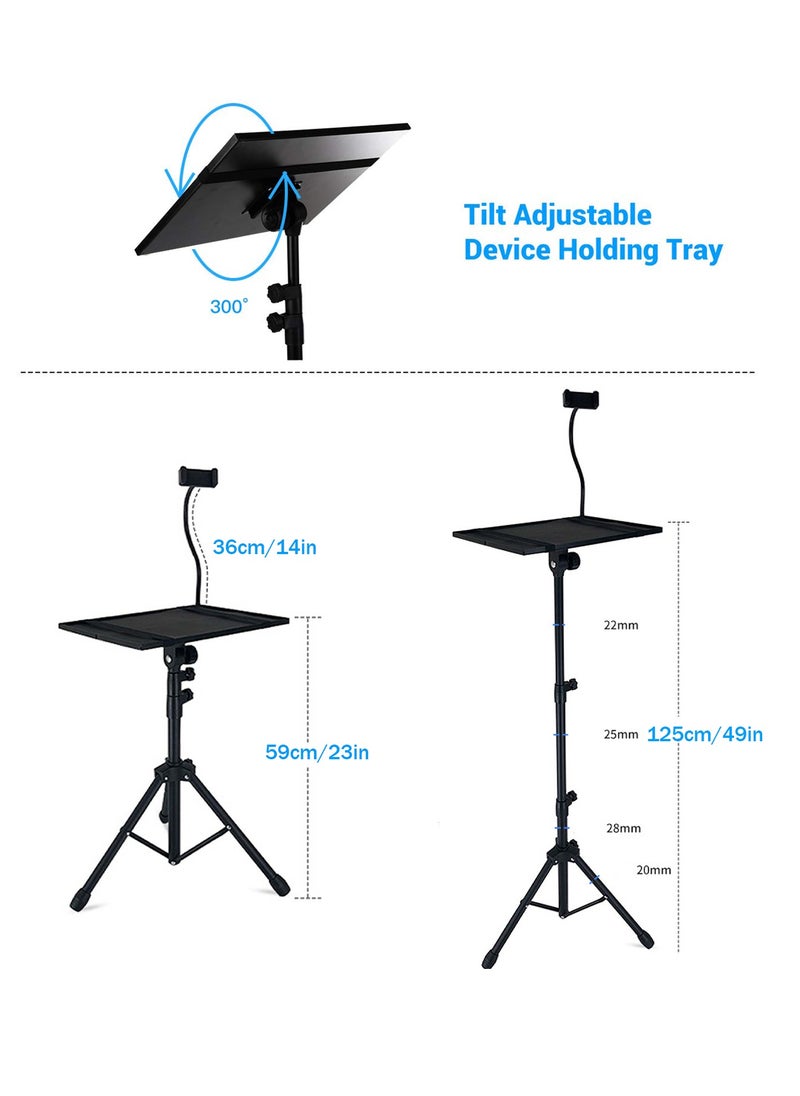Generic - Projector Stand Tripod, Laptop Tripod Stand Adjustable Height from 23.5 to 49.5 inches with Folding Tray and Mouse Tray, Projector Tripod Stand with Cell Phone Hose Clip for Office Home Stage, Black - Image 1