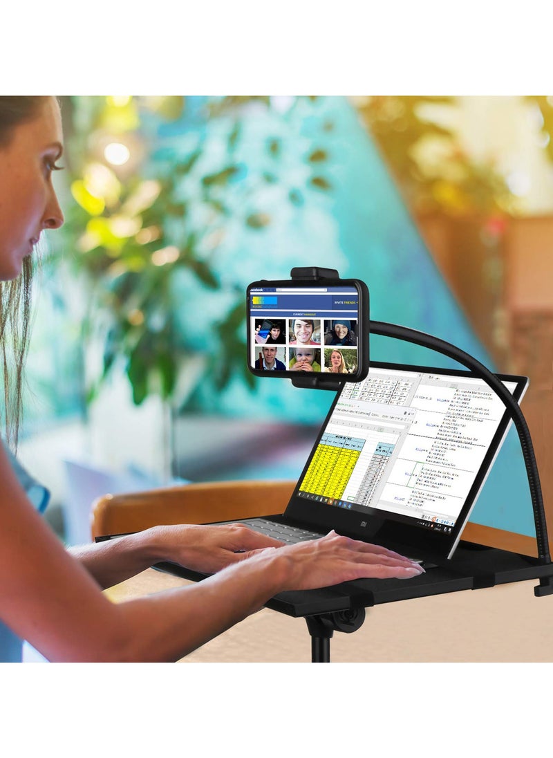 Generic - Projector Stand Tripod, Laptop Tripod Stand Adjustable Height from 23.5 to 49.5 inches with Folding Tray and Mouse Tray, Projector Tripod Stand with Cell Phone Hose Clip for Office Home Stage, Black - Image 1