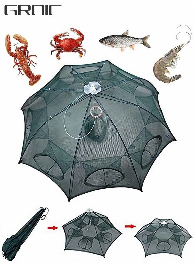 GROIC - 8 Hole Folded Fishing Net, Portable Automatic Fishing Shrimp Trap, Automatic Fishing Net Landing Trap Bait Casting Cage Fish Shrimp Minnow Crayon Fish Crab Bait Net - Image 1