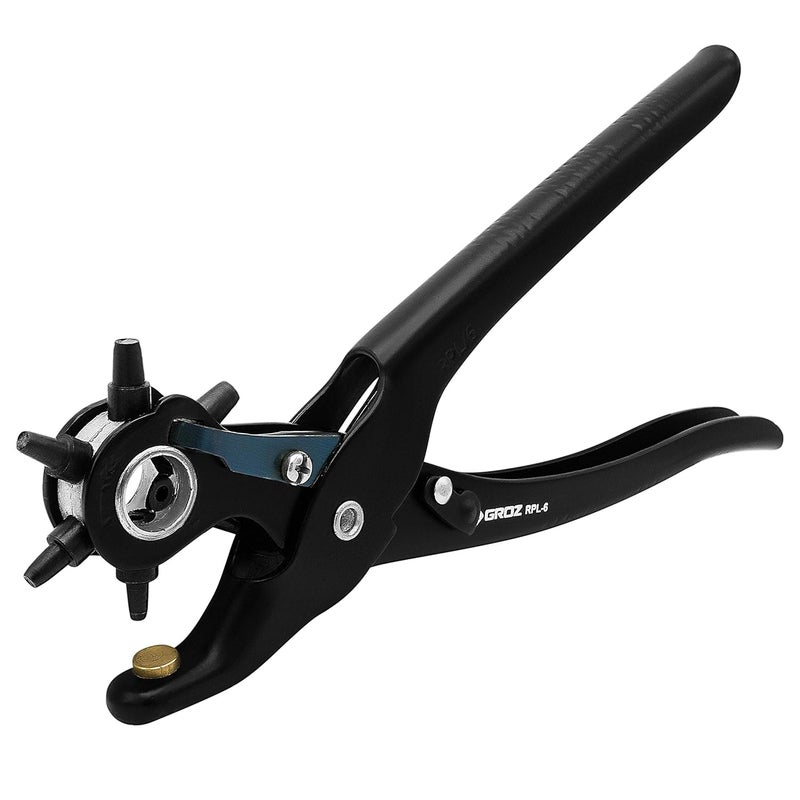 Groz Revolving Punch Plier with 6 Punch Sizes Durable and Ergonomic Belt Hole Punching Plier Punch plier for Watch straps Pet Collar Leather Bag Hole Canvas Cardboard and DIY RPL6 - Image 3