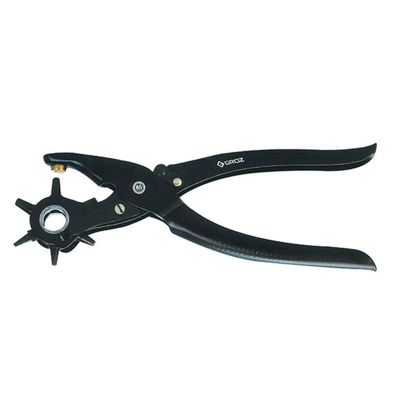 Groz Revolving Punch Plier with 6 Punch Sizes Durable and Ergonomic Belt Hole Punching Plier Punch plier for Watch straps Pet Collar Leather Bag Hole Canvas Cardboard and DIY RPL6 - Image 1