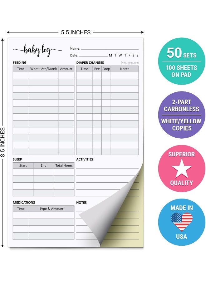 321Done 2-Part Carbonless Baby Daily Log Book - Image 2