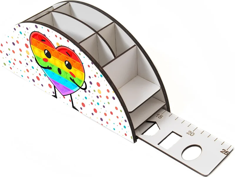 Notpa Wooden VIP Heart Popit Rainbow Ruler Desktop Pencil Holder Organizer for Kids VIP108