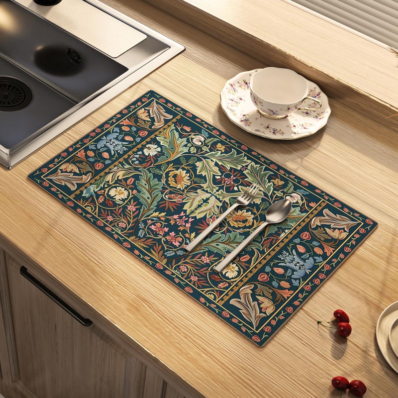 Artbloss Dish Drying Mat Paisley Absorbent Coffee Mat Rubber Backed Bohemian Soft Silicone Kitchen Dish Draining Mat for Kitchen Bathroom Coffee Bar (Paisley Black, 16 x 24 Inches) - Image 1