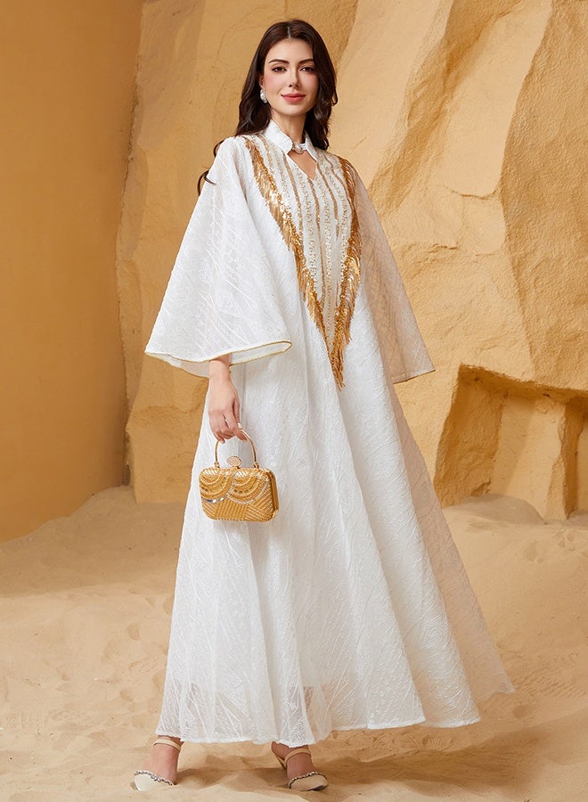 جيوان المرأة الباعثات التصفيح ماكسي المسلمة Tassel الشبكة بتلة الأكمام الطويل رقيقة تناسب العادية أبايا كافتان الفساتين - Image 2