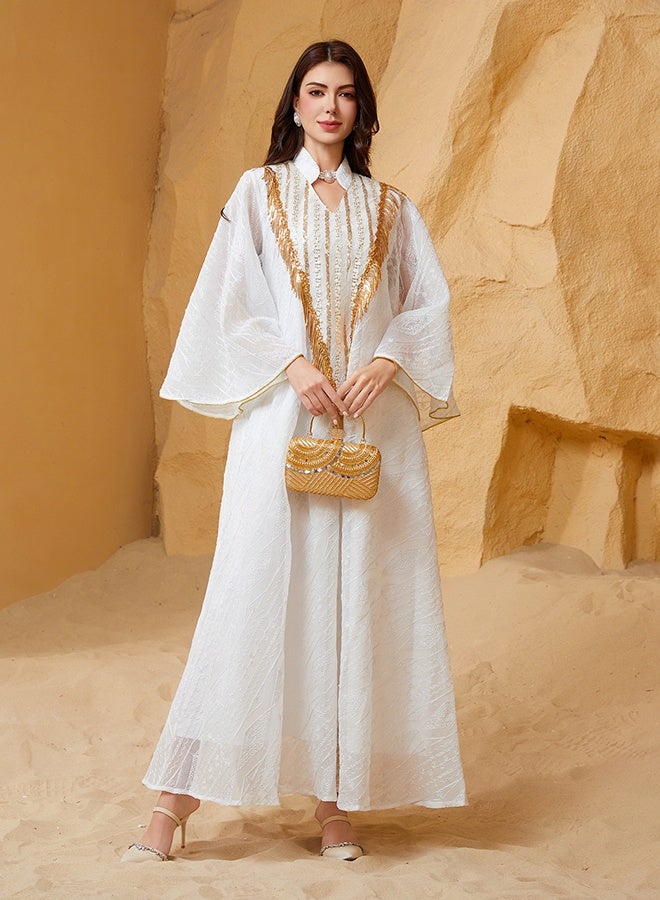 جيوان المرأة الباعثات التصفيح ماكسي المسلمة Tassel الشبكة بتلة الأكمام الطويل رقيقة تناسب العادية أبايا كافتان الفساتين - Image 1