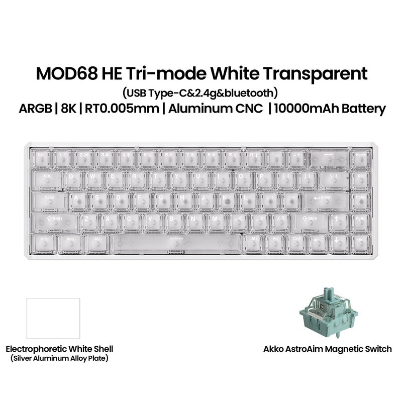 Akko MOD68 HE Mechanical Gaming Keyboard 65% Magnetic Switch, Rapid Trigger 0.005mm, 8K Argb, CNC Aluminum Gasket - Image 1