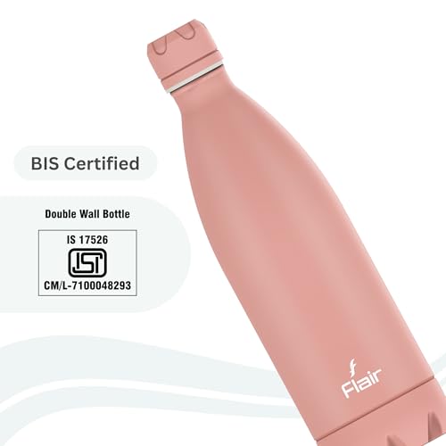 Flair Pastel Pink Double Wall Vacuum Insulated Stainless Steel Flask - 1000ml, BIS Certified, 1Ltr, Leak-Proof, BPA-Free, Rust-Free, 304 Stainless Steel, 24 Hrs Hot & Cold, School, Gym - Image 3
