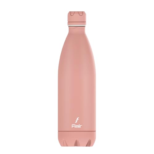 Flair Pastel Pink Double Wall Vacuum Insulated Stainless Steel Flask - 1000ml, BIS Certified, 1Ltr, Leak-Proof, BPA-Free, Rust-Free, 304 Stainless Steel, 24 Hrs Hot & Cold, School, Gym - Image 1