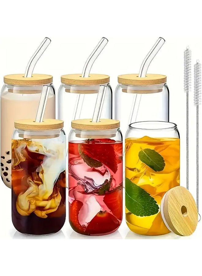 6Pcs Borosilicate Glass Cups with Bamboo Lids and Straws Reusable Freezer Safe - Image 2