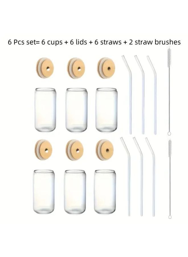 6Pcs Borosilicate Glass Cups with Bamboo Lids and Straws Reusable Freezer Safe - Image 1