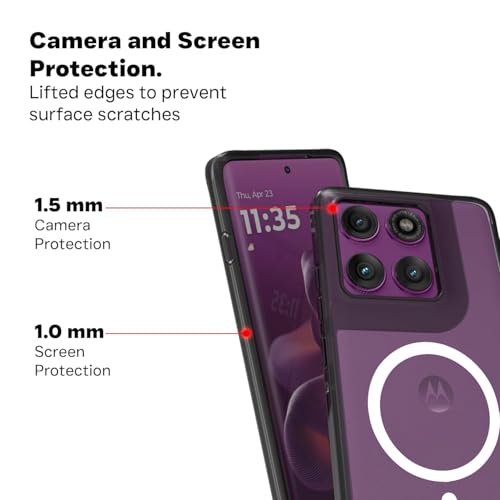 RIGGEAR Shockproof Clear Hybrid Armor Magnetic Back Cover Case Compatible with MagSafe Accessories for Motorola Moto Edge 60 Pro 5G (Clear-Black Bumper and Transparent PC)(White MagRing) - Image 5