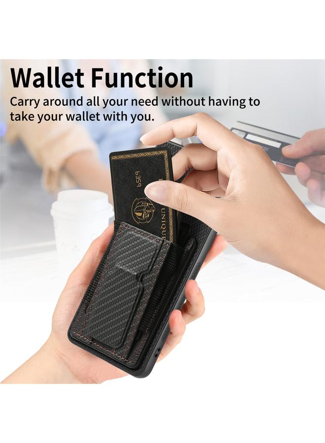 S-TOP Case For Samsung Galaxy A30/A20/M10s Carbon Fiber Fold Stand Elastic Card Bag Phone Case - Image 4