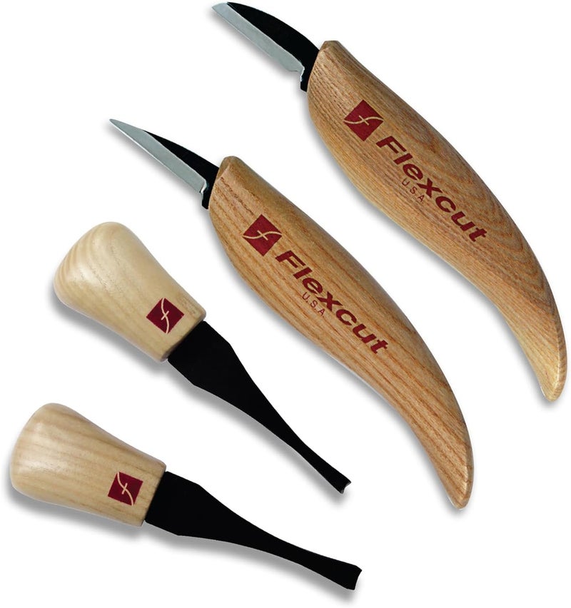 FLEXCUT Wood Carving Tools| Beginner Palm & Knife Set | 1095 High Carbon Steel Blades| Ergonomic Ashwood Handles | KN600 | Made in the U.S.A. - Image 1