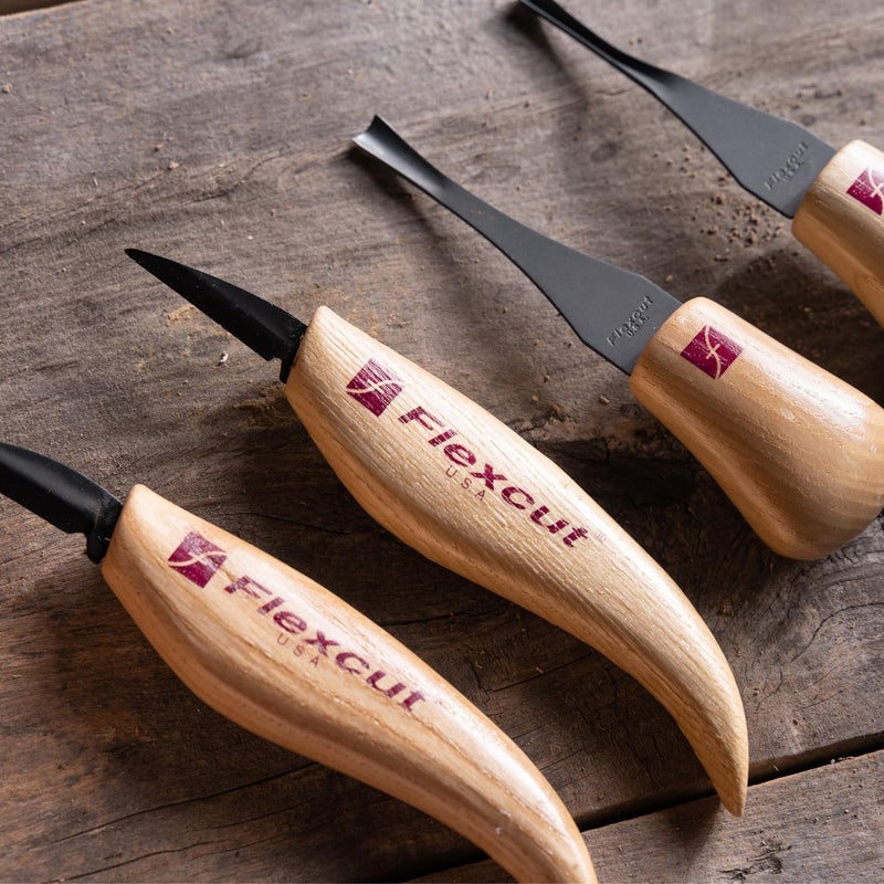FLEXCUT Wood Carving Tools| Beginner Palm & Knife Set | 1095 High Carbon Steel Blades| Ergonomic Ashwood Handles | KN600 | Made in the U.S.A. - Image 4